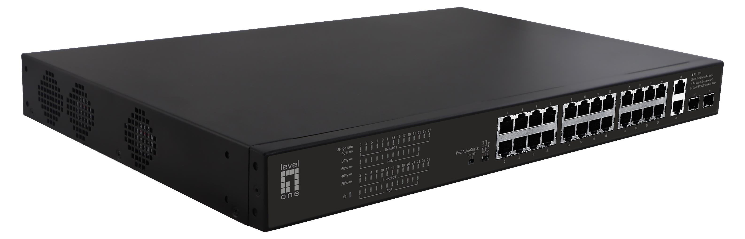 LevelOne FGP-2831, Unmanaged, Fast Ethernet (10/100), Power over Ethernet (PoE), Rack-Einbau, 1U