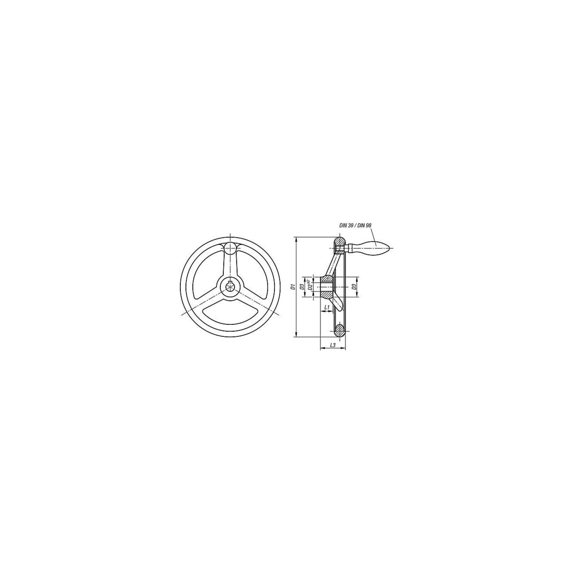 KIPP Handrad DIN 950 80mm Aluminium Passbohrung 12H7 (K0160.4080X12)