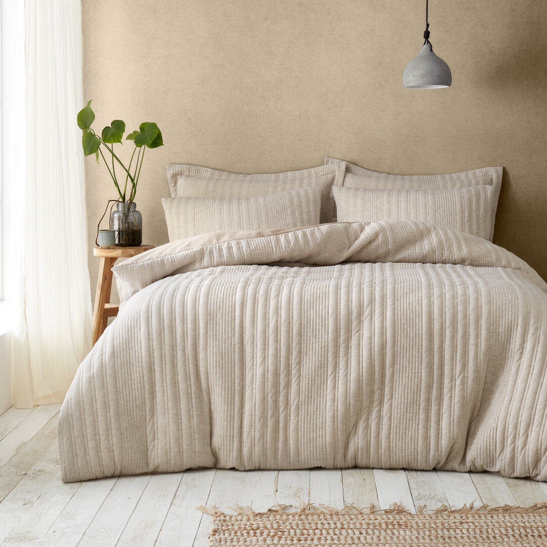 Pineapple Elephant Tamba Jersey Stripe Double Duvet Cover Set with Pillowcases Beige Super King