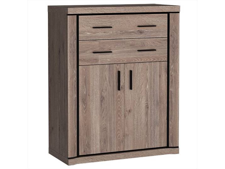 Lomadox Highboard DUNEDIN-161, 97cm breit, 2 Schubladen, 2 Türen, Trüffel Eiche