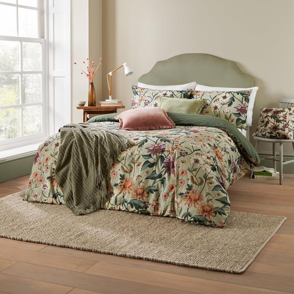 Dekbedovertrek Set met Handgetekende Botanische Print - Groen - 220 x 230 cm