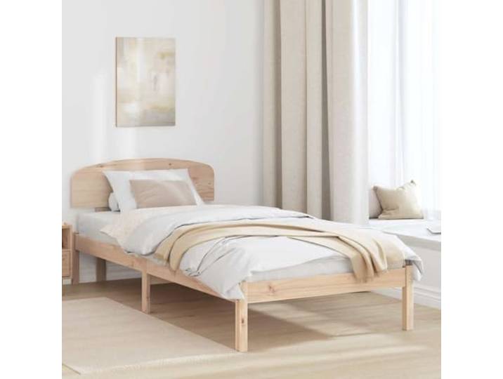 YNGBHFNOP Massives Kiefernholz Modernes Design Bettgestell Natur 90x190 cm Bettrahmen mit Kopfteil Natur 90x190 cm Massives Kiefernholz Einzelbett Gestell mit Lattenrost Stabil Stilvoll