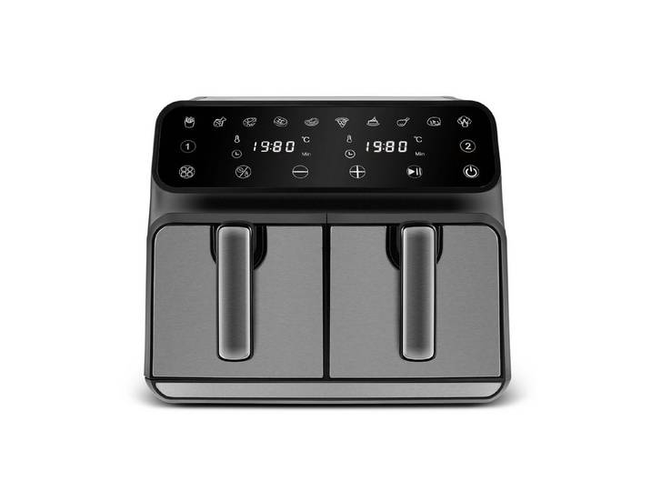 Karaca Heißluftfritteuse Karaca Multifry XXXL 4+4 Liter digitaler Airfryer Fritteusen mit zwei Kammern