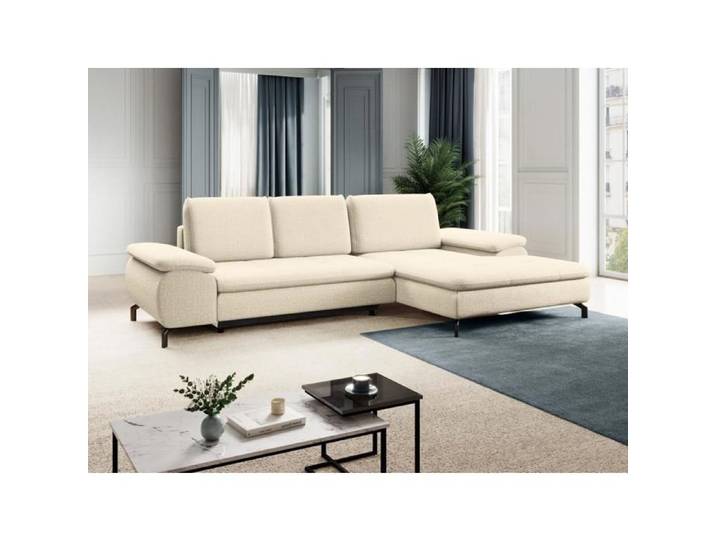 Canapé d'angle droit convertible en tissu texturé beige ARCHIBALD