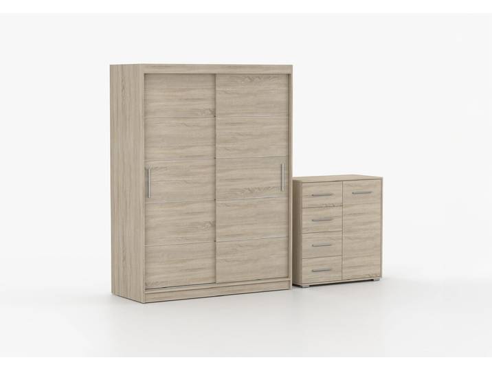 Schwebetürenschrank und Kommode 2-er Set VISTA 06/FRIDA MINI 01 Sonoma Eiche Sonoma Eiche