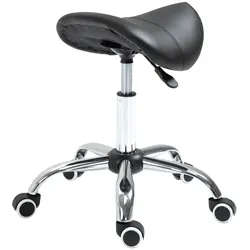 MODFU Sattelhocker Drehhocker höhenverstellbar 61x53x52 cm Schwarz mit Rollen gepolstert ergonomisch pflegeleicht für Studio Praxis Büro