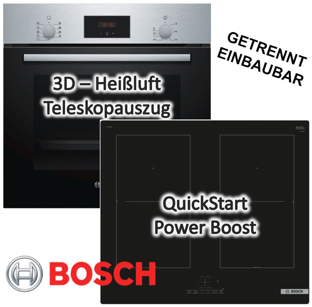 Bosch Einbau-Backofen HBF114ESO mit Induktionskochfeld PVQ61RBB5E - autark, 60 cm