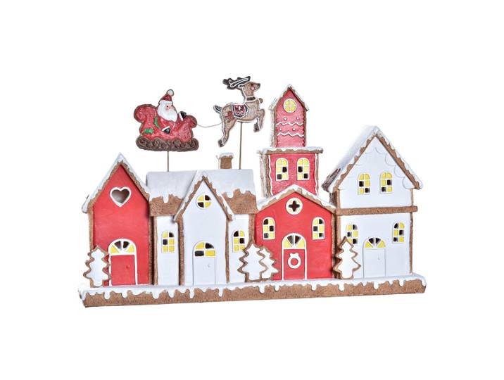 Décoration maison de noël lumineuse en résine rouge 41x7x27 cm