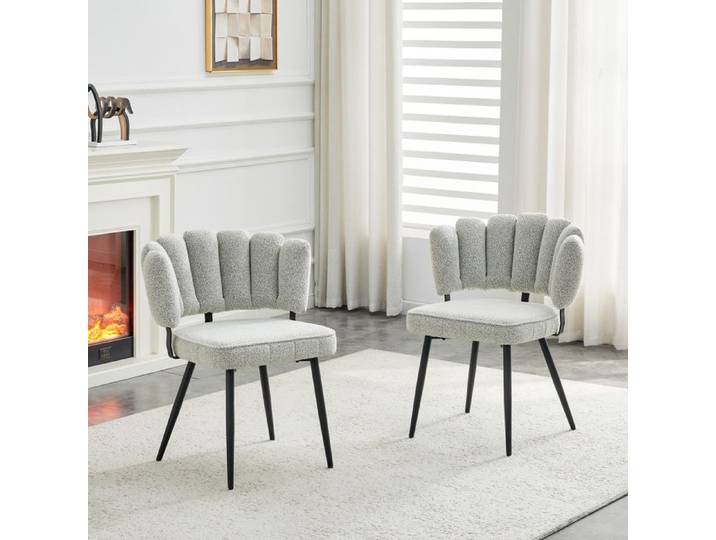 Set de 2 chaises à manger européennes avec fauteuil à dos et velvet. Velvet structuré gris clair + jambes métalliques noires 80 c