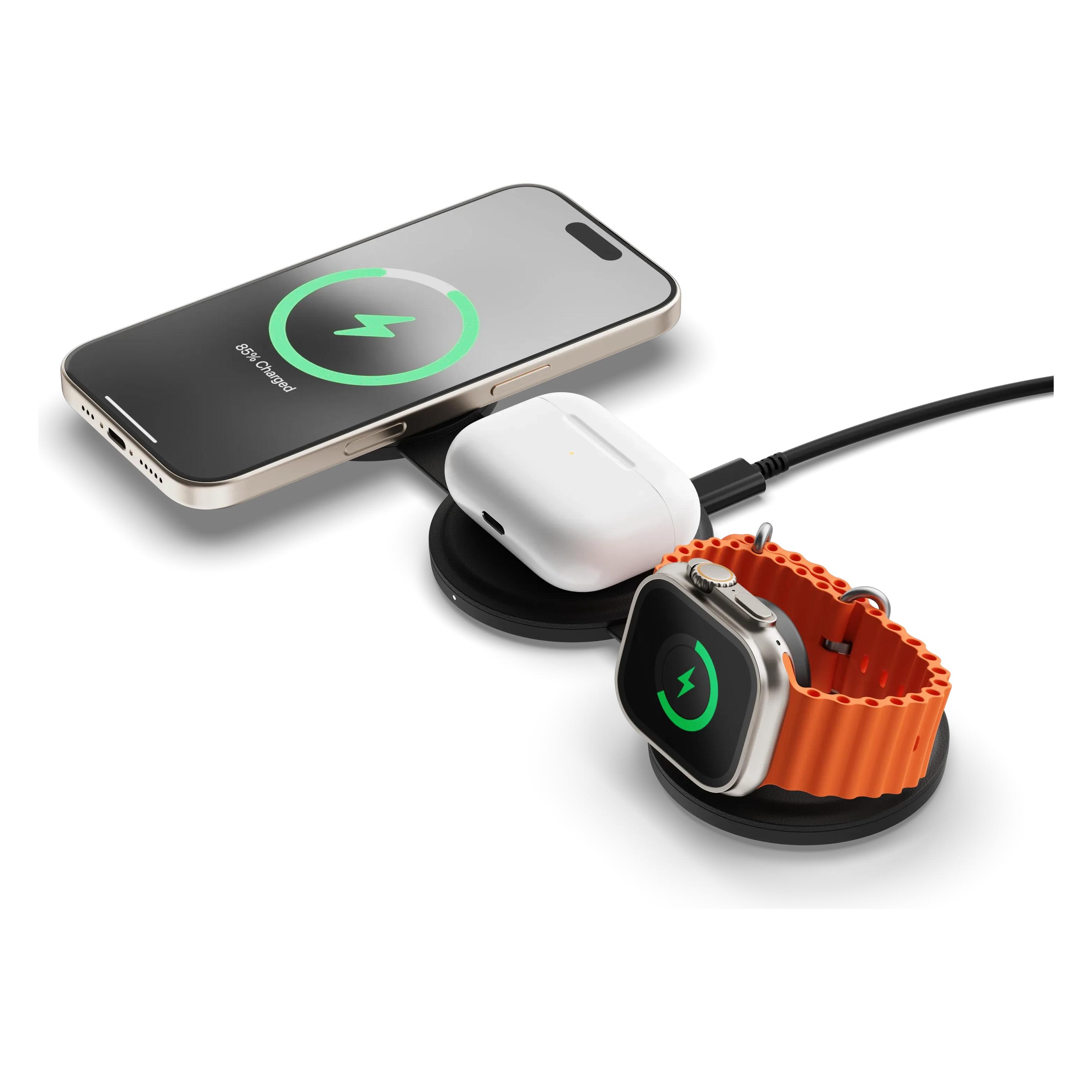Satechi OntheGo 3-in-1 Wireless Charger mit Qi2 (15 W) (ST-QTG31W)