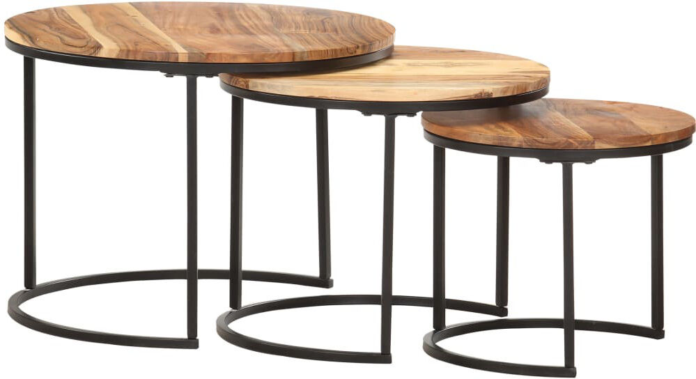 Rio Grajeda Solid Wood Top Frame Round Nesting Side Tables Oak 45cm H X 60cm W X 60cm D