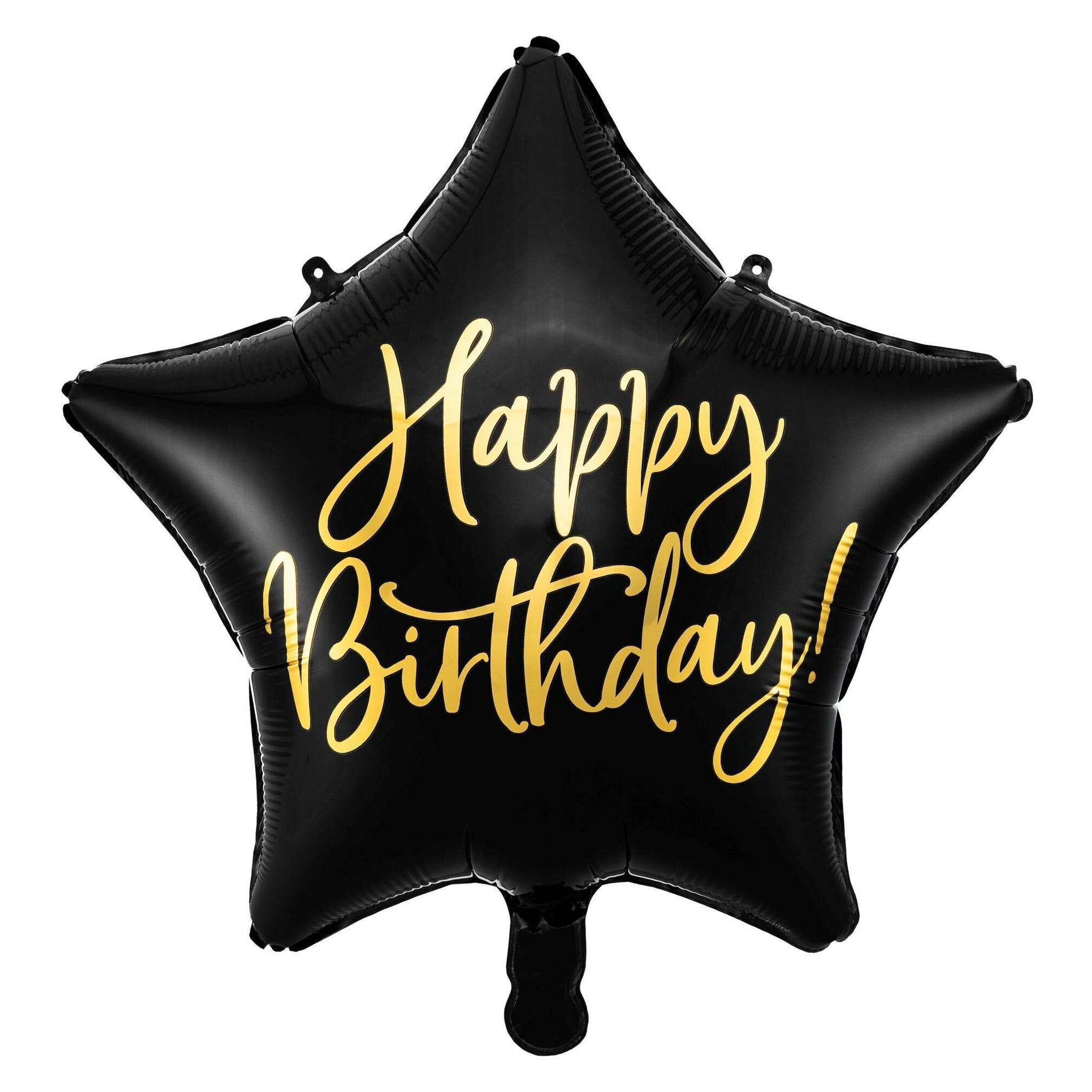 Partydeco Folienballon Happy Birhtday Schwarzer Stern (40cm) (1x) (FB93-010)