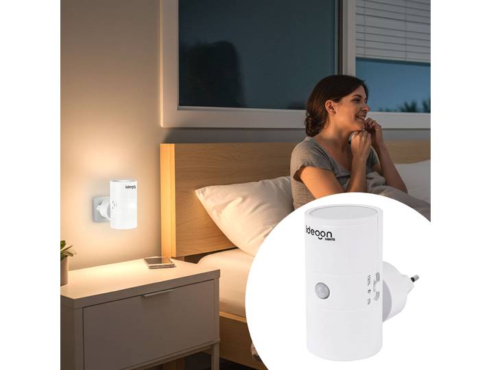 Steckdosen Nachtlicht, dimmbar 0-100 lm, PIR Sensor, weiss
