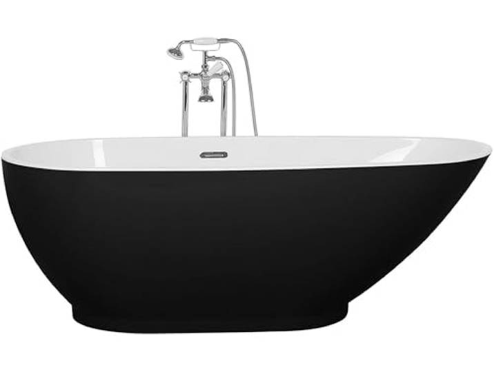 Stilvolle Acryl Badewanne oval freistehend schwarz mit Überlauf 170x80 cm Guiana
