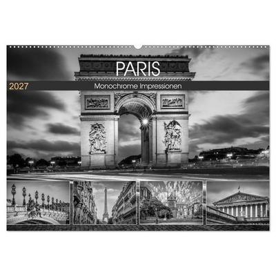 PARIS Monochrome Impressionen (Wandkalender 2027 DIN A2 quer), CALVENDO Monatskalender