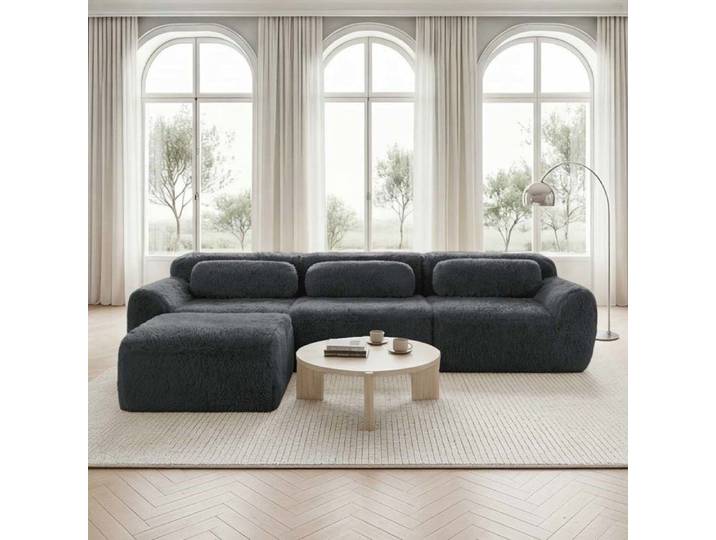Canapé modulaire - Moelleux - Livré monté (sans assemblage) - Velours gris - Mousse HR 32D