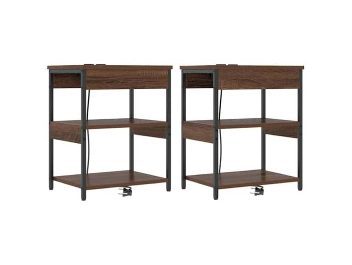 Tmriohed 2er Set Nachttisch mit Steckdose Braun Eichen-Optik 41x31x51 cm Kompakter Beistelltisch fürs Schlafzimmer mit integrierter Ladestation und robustem Stahlgestell für ordentliches Wohnen.