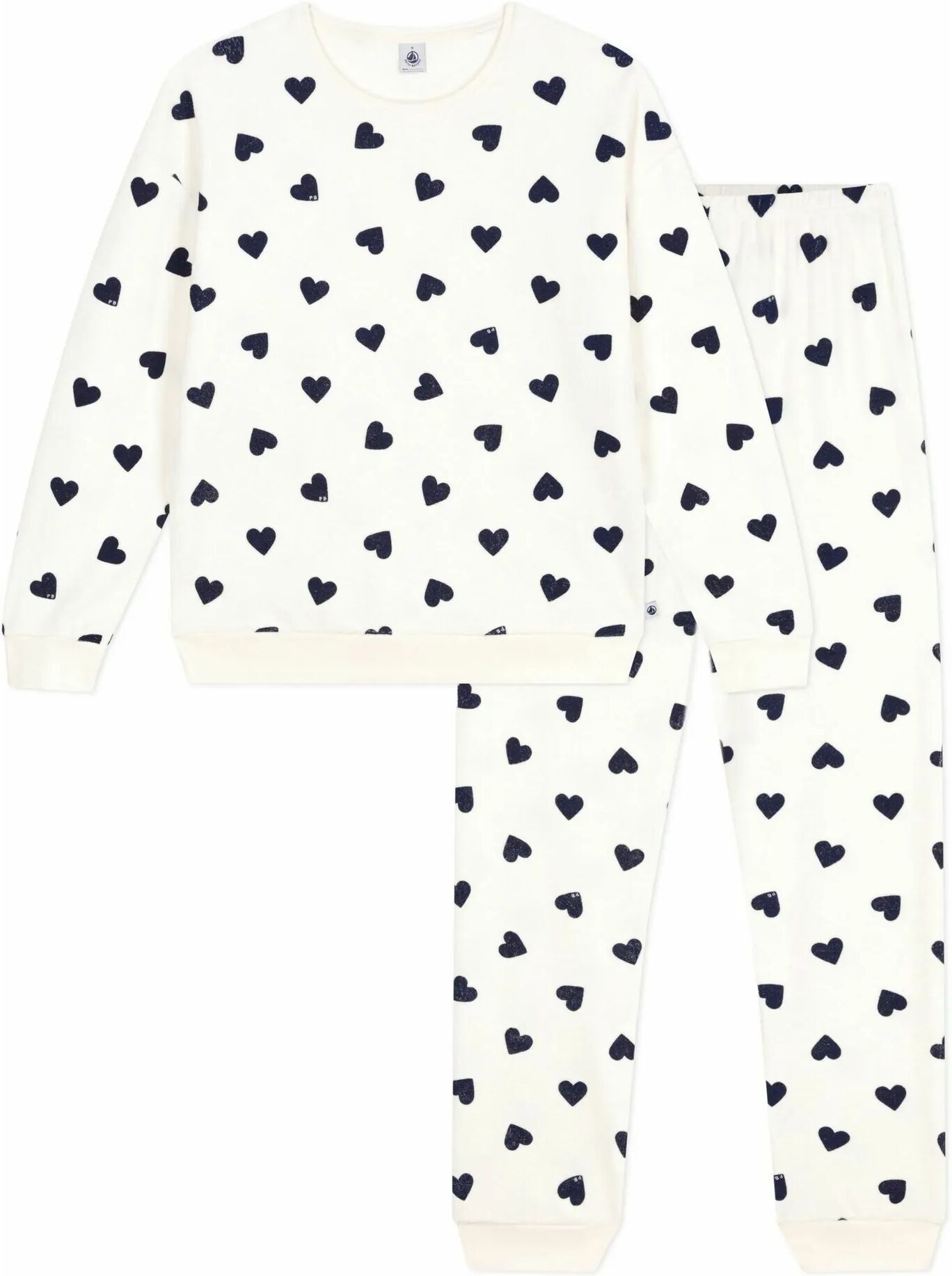Petit Bateau Pyjama Cœurs Eponge Ecru XS