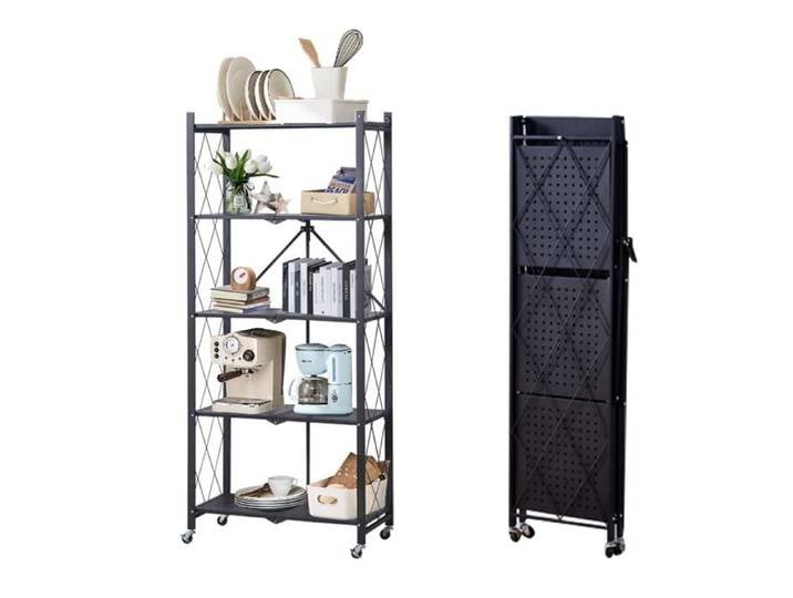 Étagère pliante 4 niveaux sur roues noire 70×40×158cm rangement cuisine bureau robuste