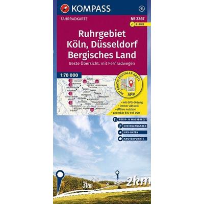 KOMPASS Fahrradkarte 3367 Ruhrgebiet, Köln, Düsseldorf, Bergisches Land mit Knotenpunkten 1:70.000, Sonstige von , KOMPASS Freytag & Berndt,
