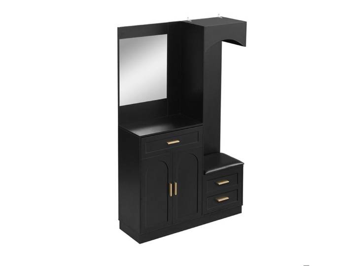 WUVRIE Vestiaire d'entrée compact 110 x 33 x 185 5 cm avec miroir banc à chaussures 3 tiroirs et 2 portes noir