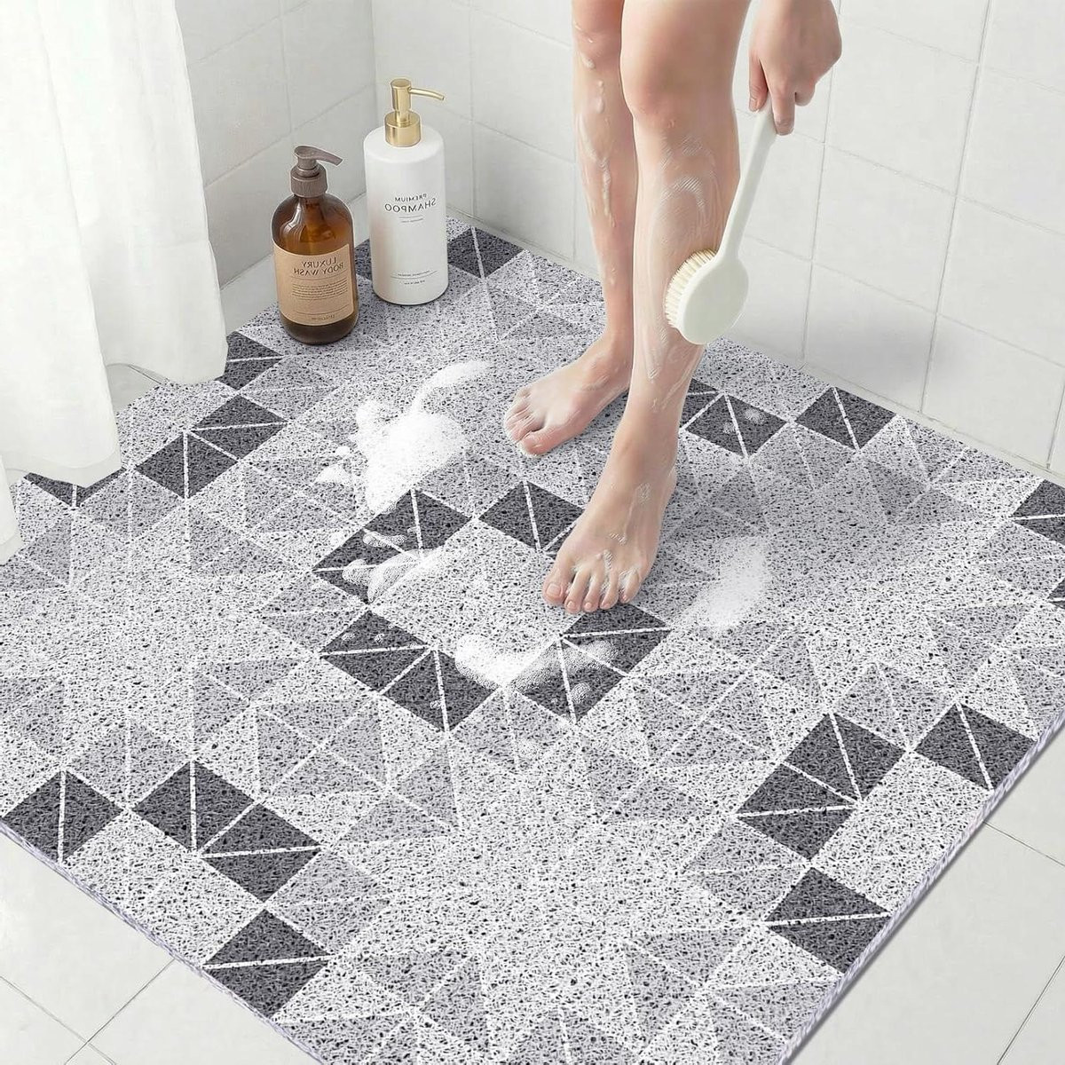 Grijs Vierkante Antislip Douchemat met Afvoer - 80 x 80 cm