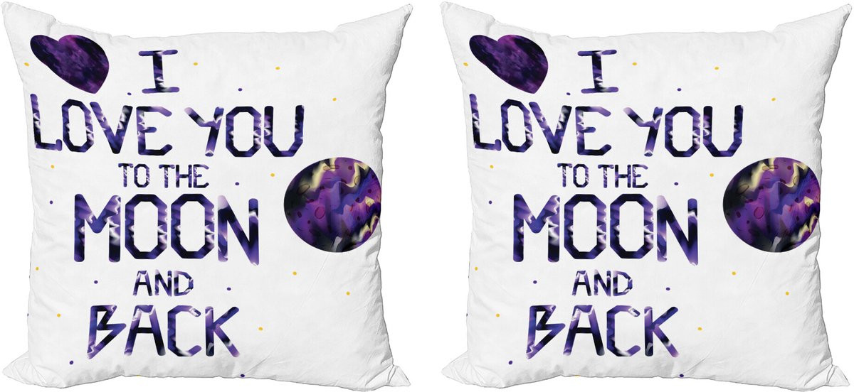 ABAKUHAUS Sierkussenhoezen Set van 2, Ich Liefde dich, Universum Maan Hart, Modern Dubbelzijdig Digitale Print, Dunkelviolett, 40 x 40 cm