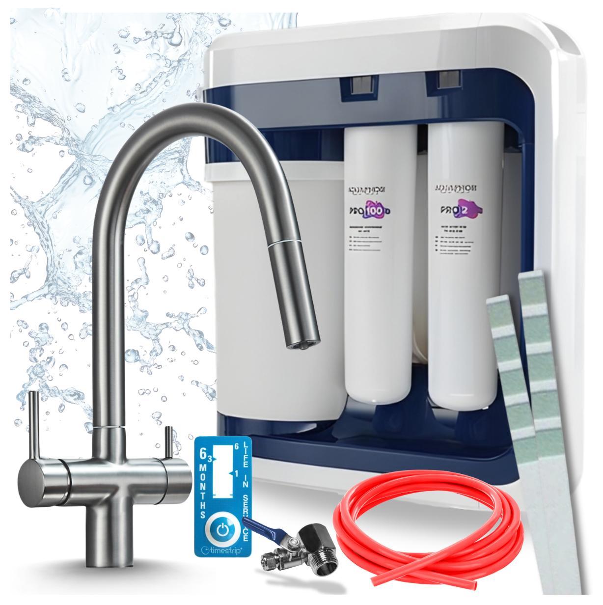 Ari 3-Wege-Küchenarmatur Slender, Graphit, Ausziehbare Spültischarmatur Im Set Mit Aquaphor Ro-202S Pro Wasserfiltersystem