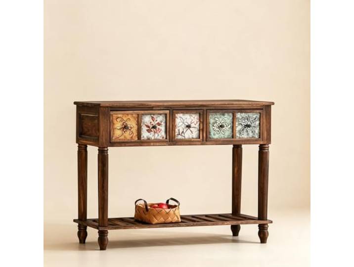 Massivholz Konsolentisch mit Schublade, schmaler Flurtisch für Eingang Stabiles Massivholz, Platzsparendes Design, Vielseitiger Eingangstisch, Einfache Montage(Brown,39.4 (100cm))