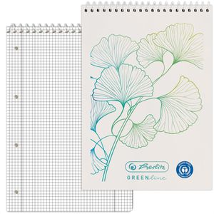 Herlitz Notizblock GREENline Ginkgo, 300006035, kariert, A7, 80 g/m², 50 Blatt, recycling