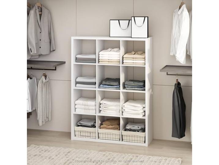 Furinno Cubic Offenes Rückwand-Multifunktionsregal für Kleidung & Schrankaufbewahrung, 12-Fächer, Weiß