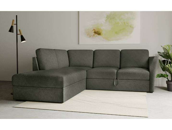 Ecksofa, Webstoff, Khaki, 241×226 cm, Schlafsofa & Stauraum, Modern, Home-affaire