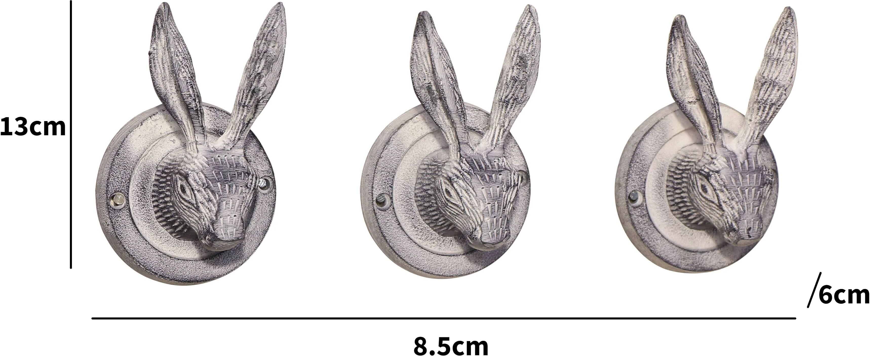 Set of 3 Grey Hare Head Coat Hooks Metal