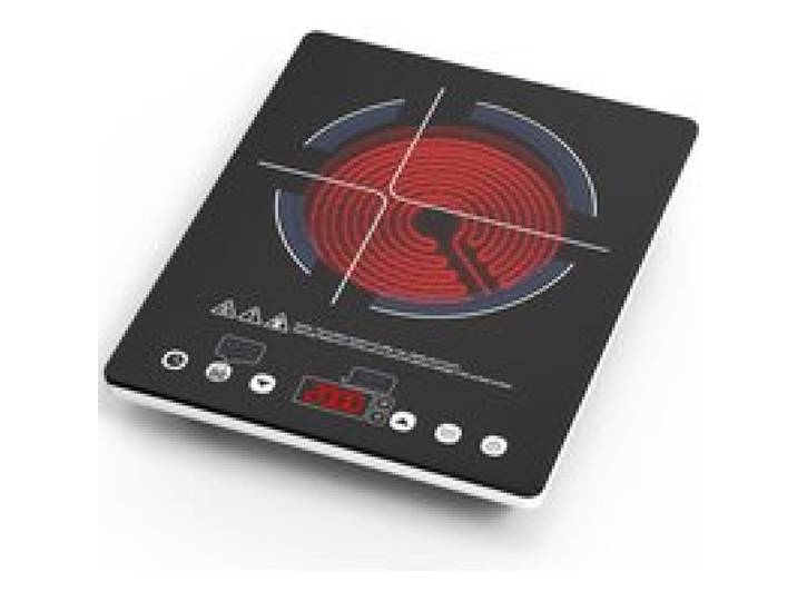Plaque Vitrocéramique 1 Feu 220V 2000W Commande Tactile LED 10 Niveaux De Puissance Verrouillage Enfant Minuterie