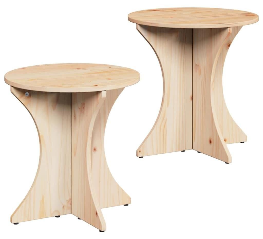 Set van 2 ronde salontafels van massief hout