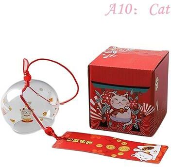 Inspired Finds Handmade Japanese Sakura Glass Wind Bell Furin For Home, Spa & Zen Decor cat (red Box)