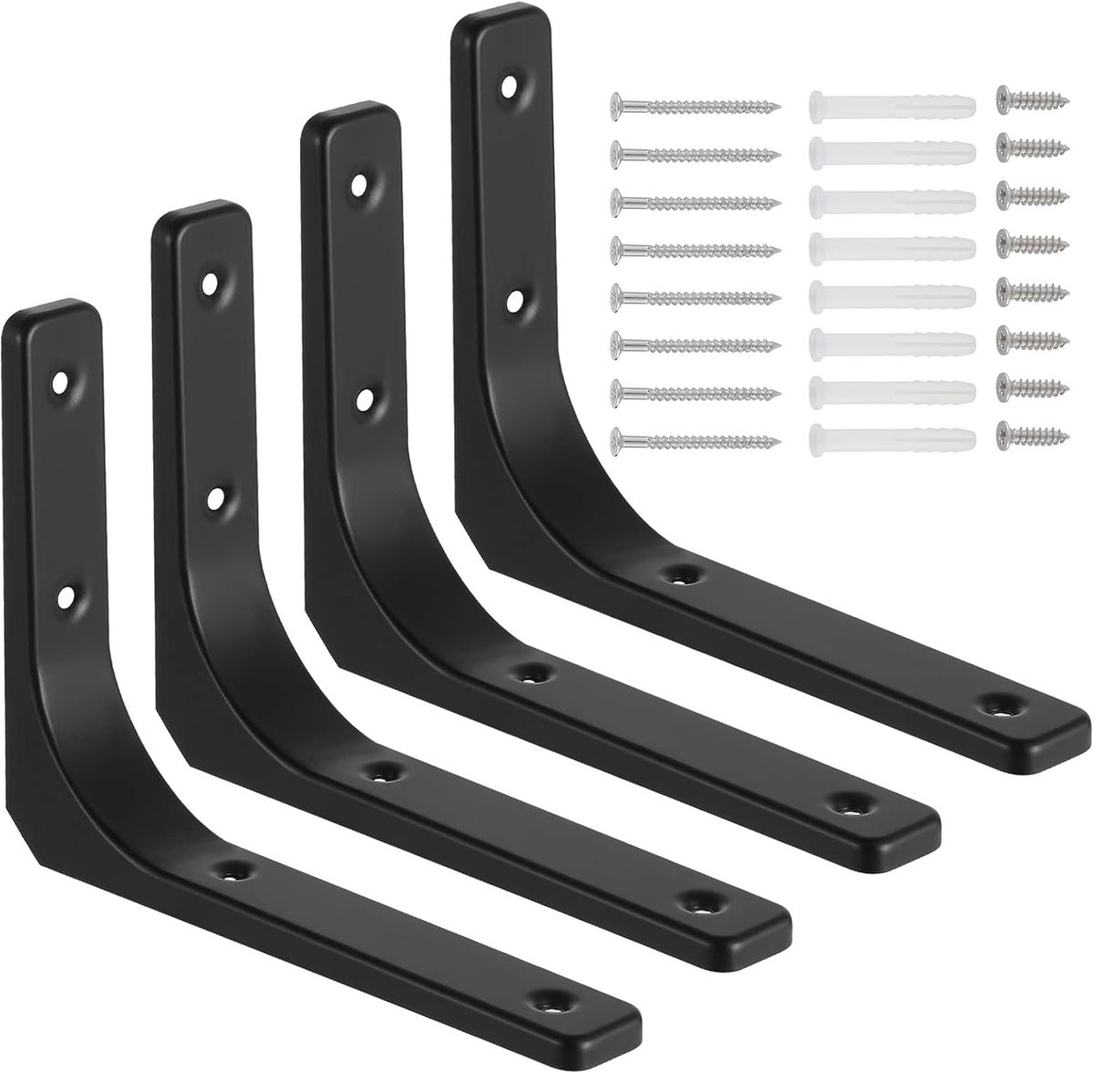 4x Zwarte Heavy Duty Plankdragers 8 Inch - Industriële Rechte Hoek Steunen voor Planken