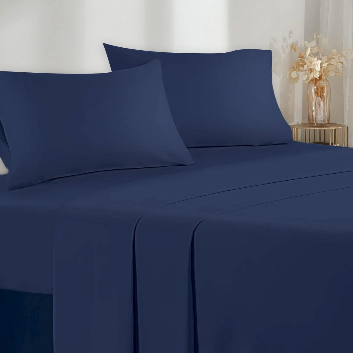 4-Delige Microvezel Beddengoed Set - Tweepersoons Dekbedovertrek & Hoeslakenset Blauw