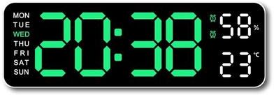 Uplift Essentials Digital Wall Clock With Environmental Monitor & Multi Function LED Display green