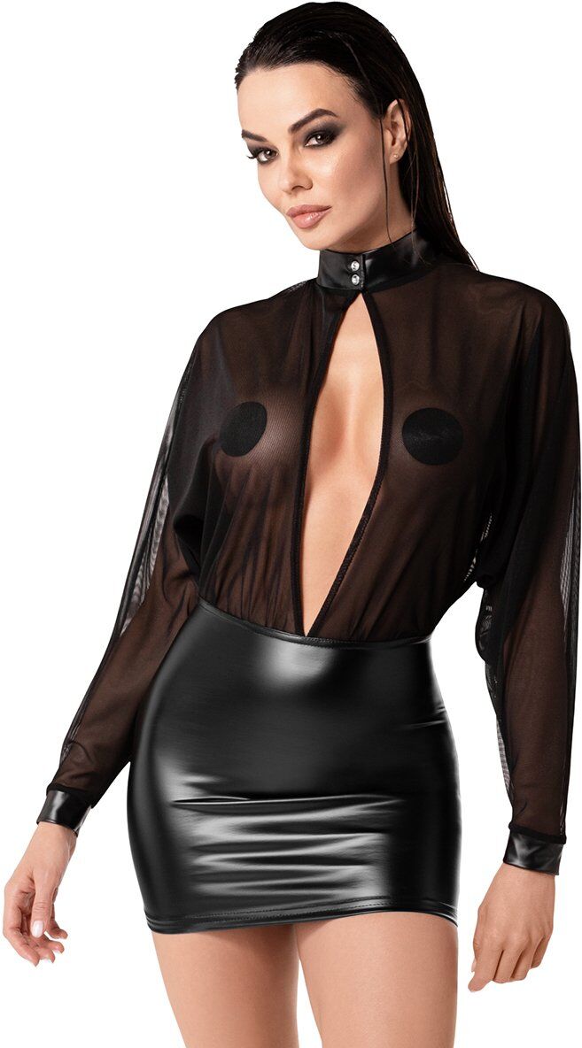 Noir HandMade Mini robe Opium F348 wetlook et tulle