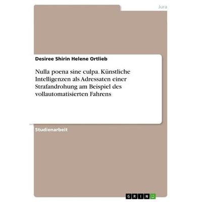 Nulla poena sine culpa. Künstliche Intelligenzen als Adressaten einer Strafandrohung am Beispiel des vollautomatisierten Fahrens, Taschenbuch von