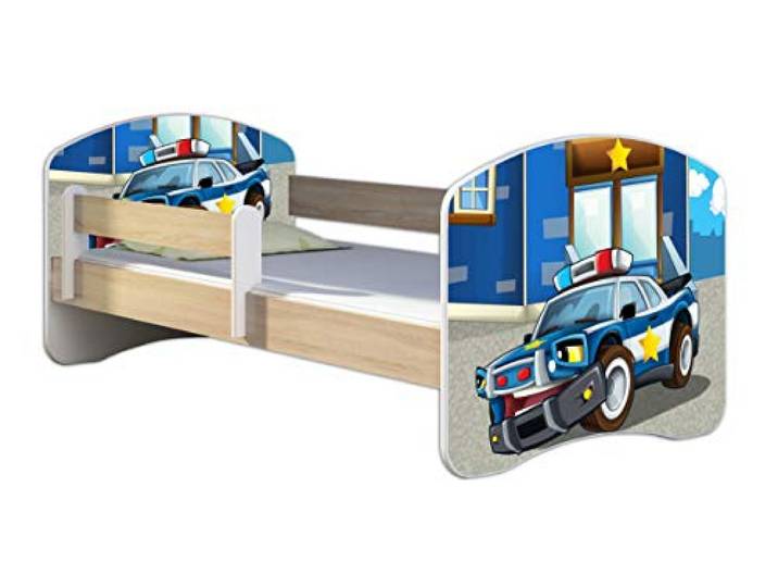 ACMA Kinderbett 160x80 Jugendbett mit Matratze, Farbe Sonoma mit Rausfallschutz Lattenrost II Spielbett Kinderzimmer Möbel, 38 Polizei