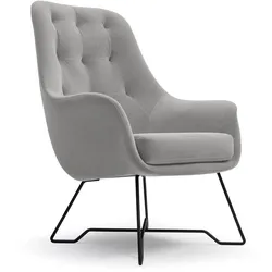 SESSEL SEDUTA, Modern Polstersessel Loungesessel, Velours-Stoff Grau