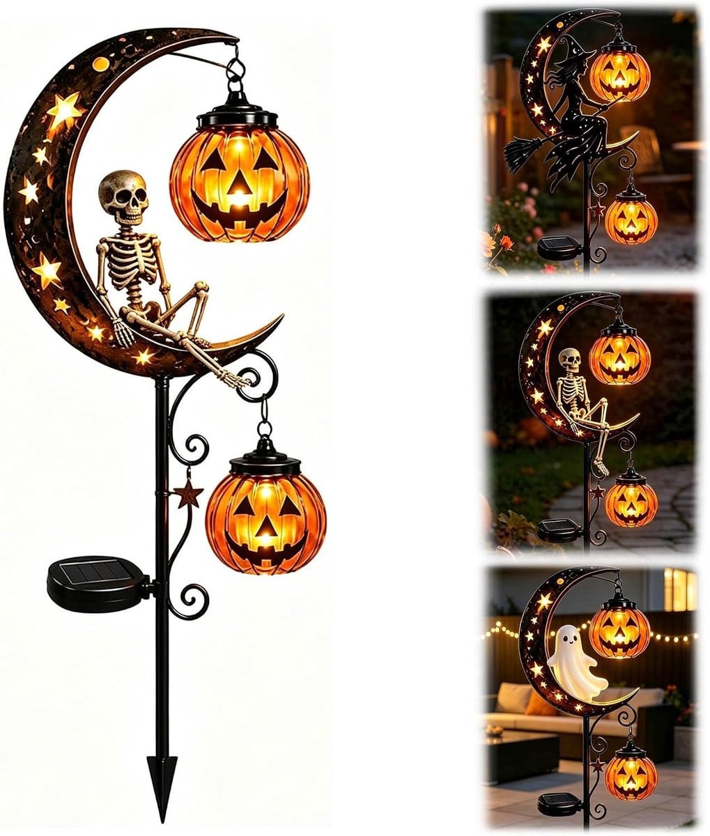 SNQ Halloween tuinprikbord op zonne-energie met LED-accent en verwijderbare grondpen, 80 x 18 cm