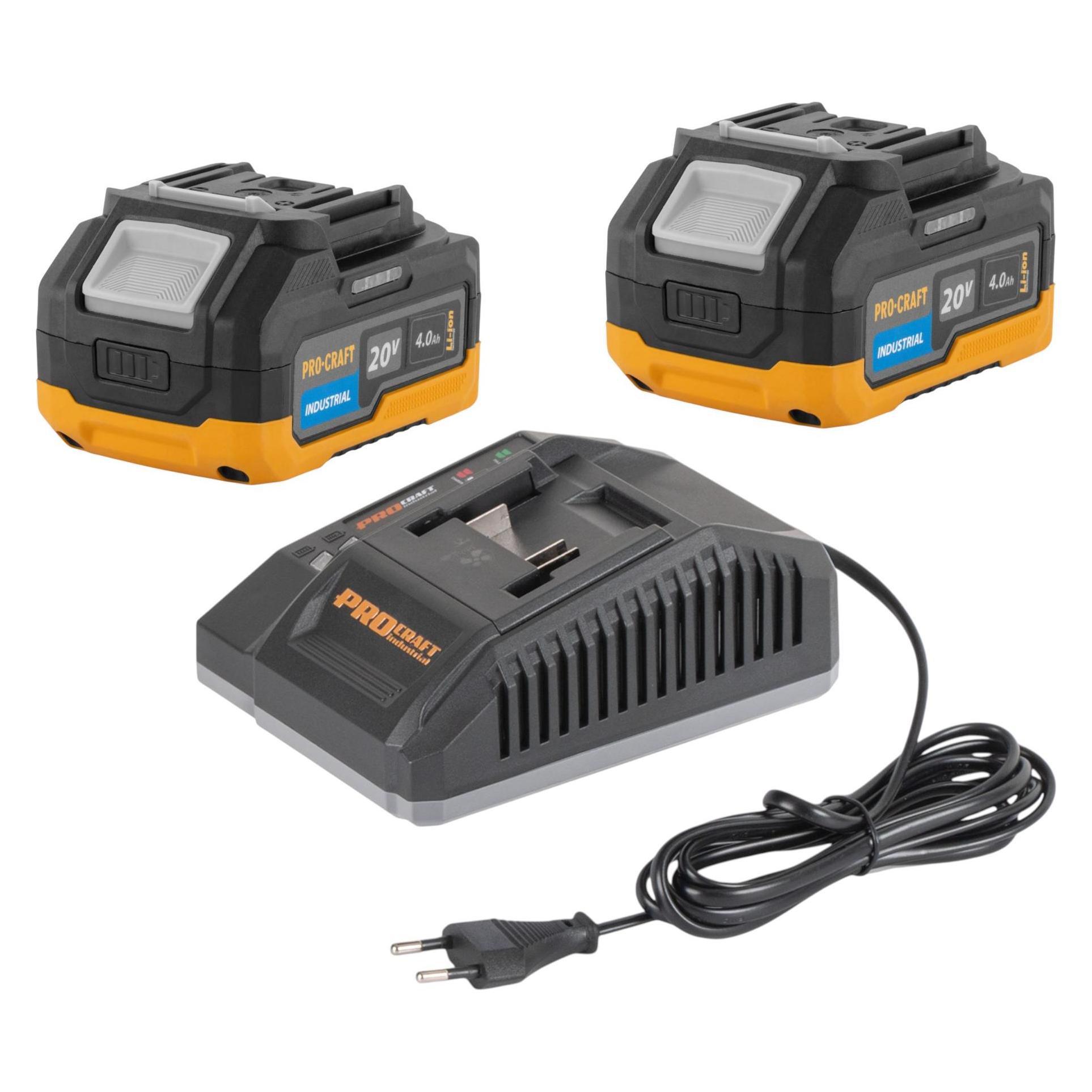Procraft Starter Set 20 V C20/4 Ladegerät + 2x 20/4 Industrial Akku 4,0 Ah (20 V) (C20/4)