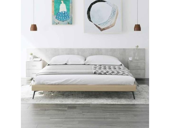 RJPLMFV Kopfteil mit Schränken, grau, Beton, Holz Schwimmendes Wanddesign, geräumige Aufbewahrung, Wandbefestigung, feuchtigkeitsbeständig