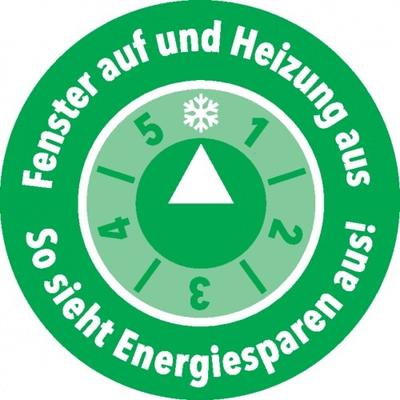 Dreifke® Aufkleber | Klimalabel Fenster auf und Heizung aus-so sieht Energiesparen aus, Folie, Ø100mm