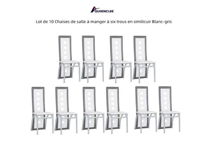 QUIIENCLEE Lot de 10 Chaises de salle à manger à six trous en similicuir Blanc-gris 42 5 x 42 x 101 5 cm