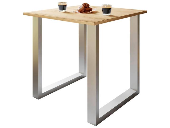 Mid.you Esstisch, Silberfarben, Honigeiche, Holzwerkstoff, Kufe, 80x76x80 cm, Esszimmer, Esstische, Esstische