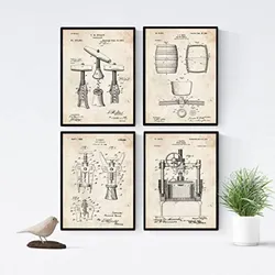 POSTER Set mit 4 Jahrgang Patenten Wein A4 Rahmenlos